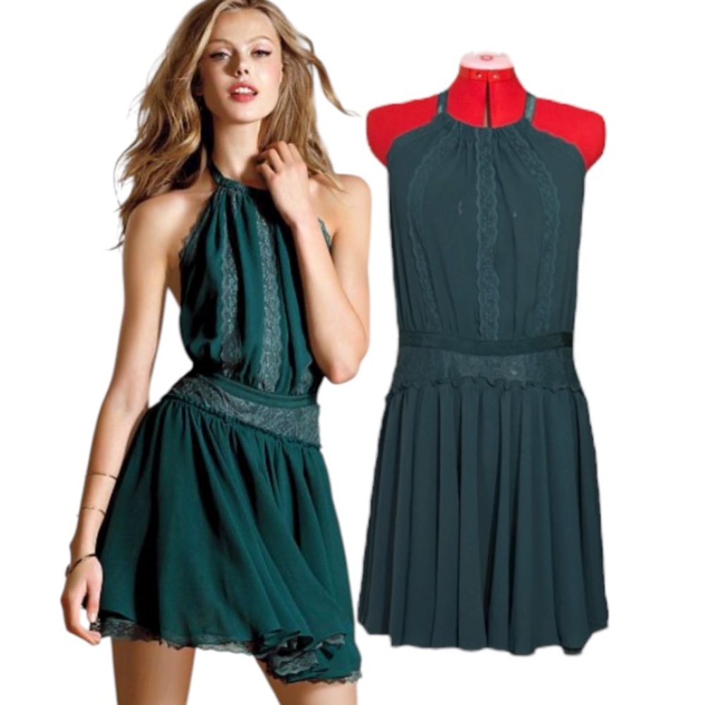 Victoria’s Secret Green Ivy Halter Fit and Flare Sheer Dress Lingerie Size 14